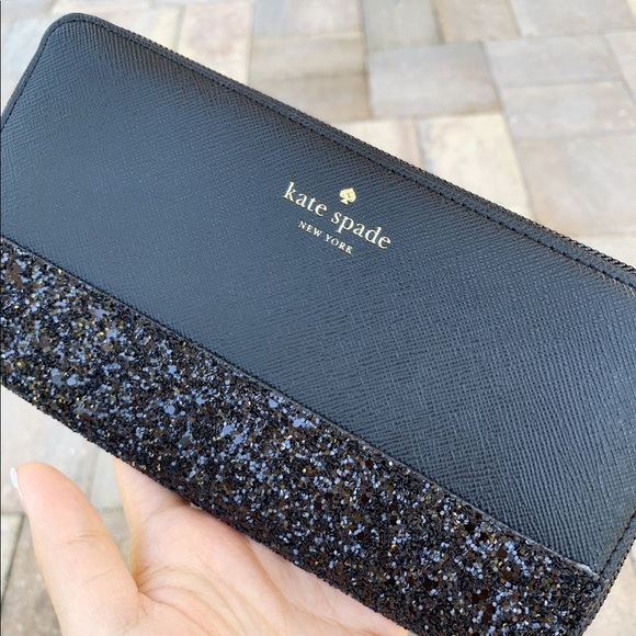 Kate Spade Greta Zip Around Wallet Glitter Black - Picture 7 of 7